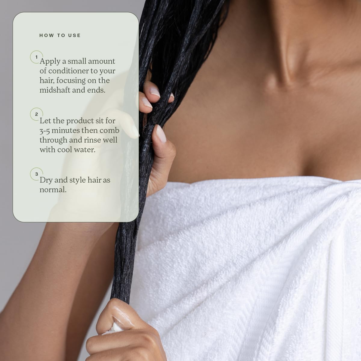 Divi applied to fine hair ends to show detangling and softness benefit