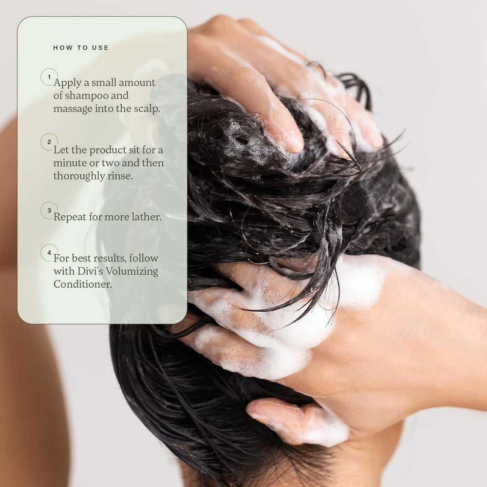 Divi shampoo on bathroom shelf in a styled setting for daily routine inspiration