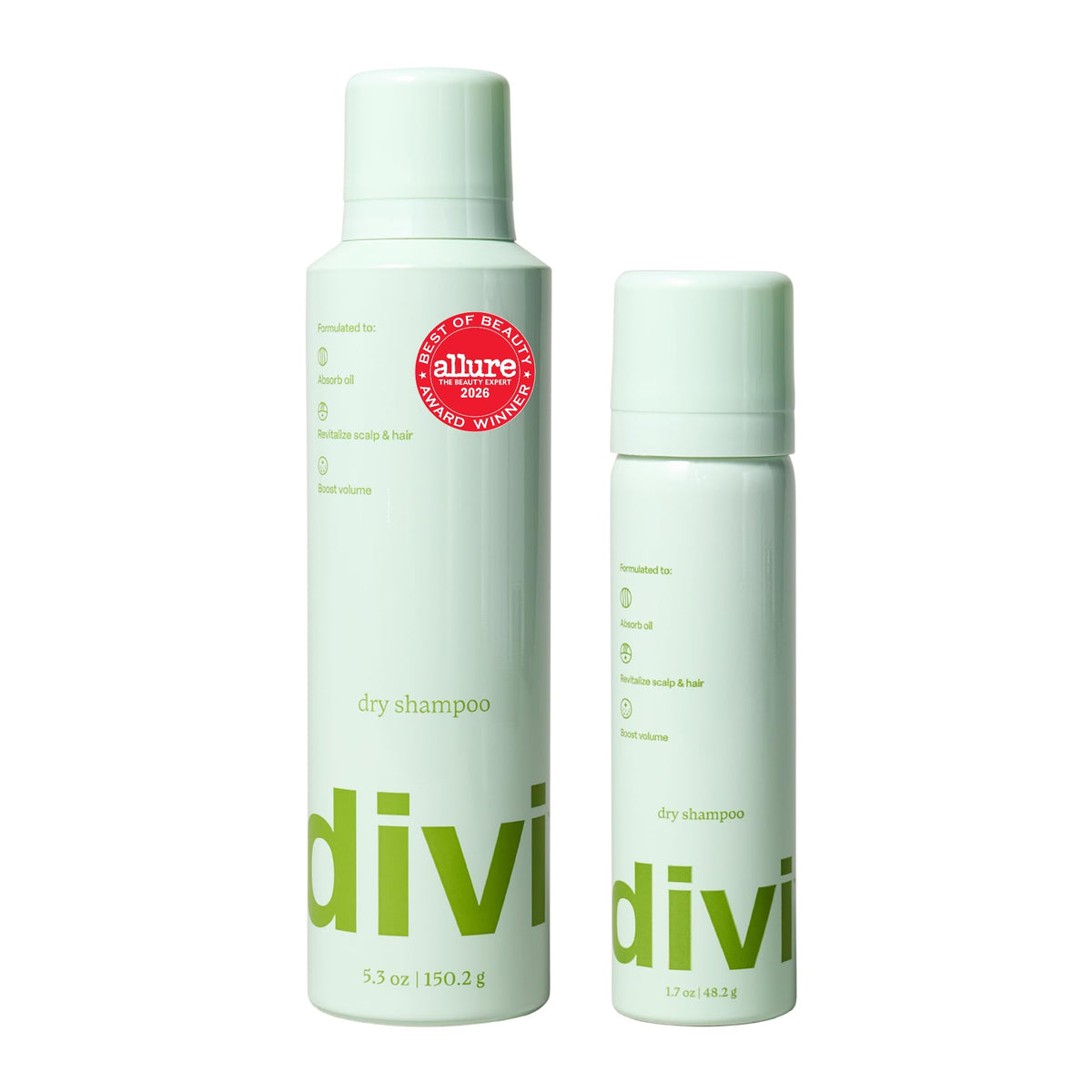 divi dry shampoo duo front packaging showing both sizes and benefits