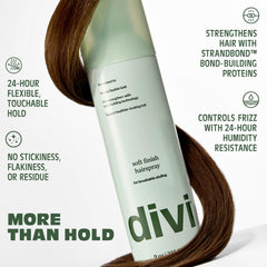 divi soft finish hairspray fine mist texture demonstrating even, lightweight coverage