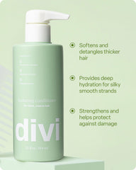Divi conditioner texture being poured to show creamy slip and hydration