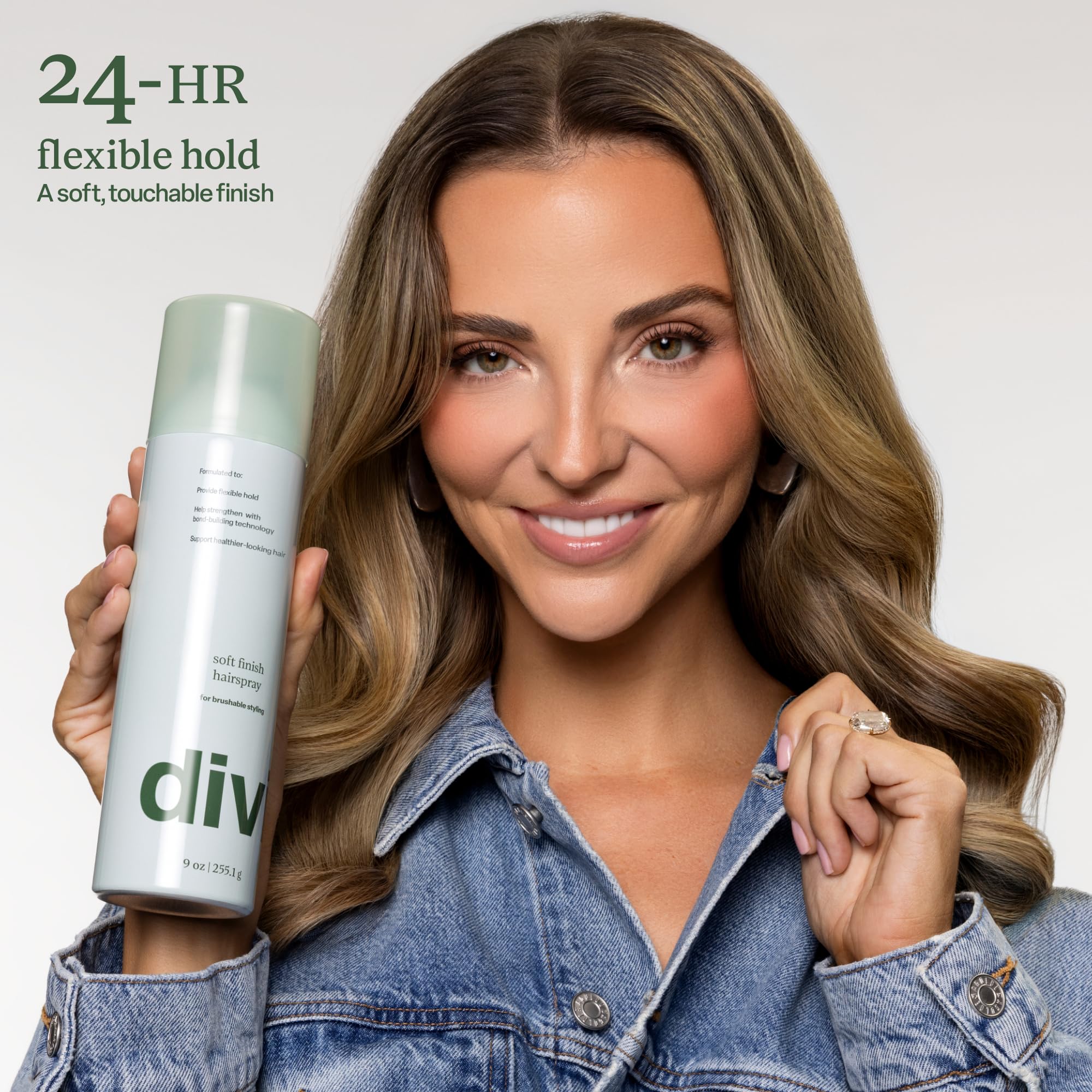 divi soft finish hairspray back label listing ingredients and product benefits