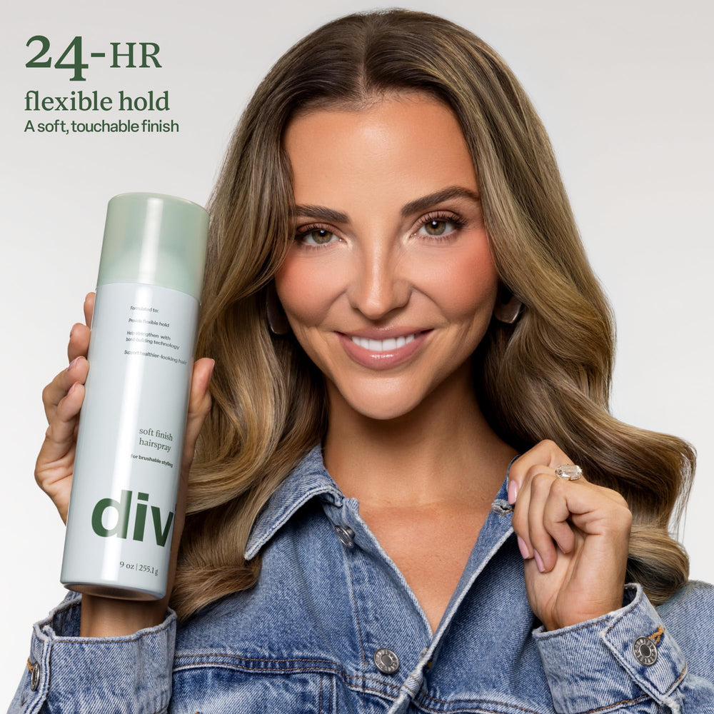 divi soft finish hairspray back label listing ingredients and product benefits