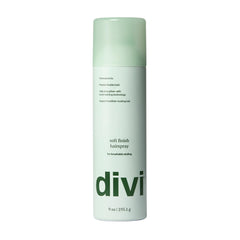 divi soft finish hairspray front packaging showing bottle and branding benefits