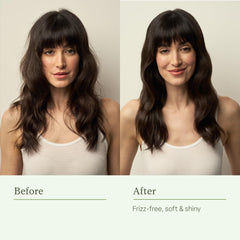 Divi before and after hair strands showing reduced breakage and shine
