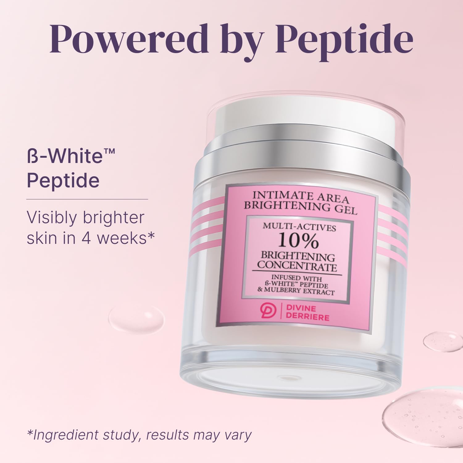 Divine Derriere ingredient label close-up highlighting alpha arbutin and mulberry benefit