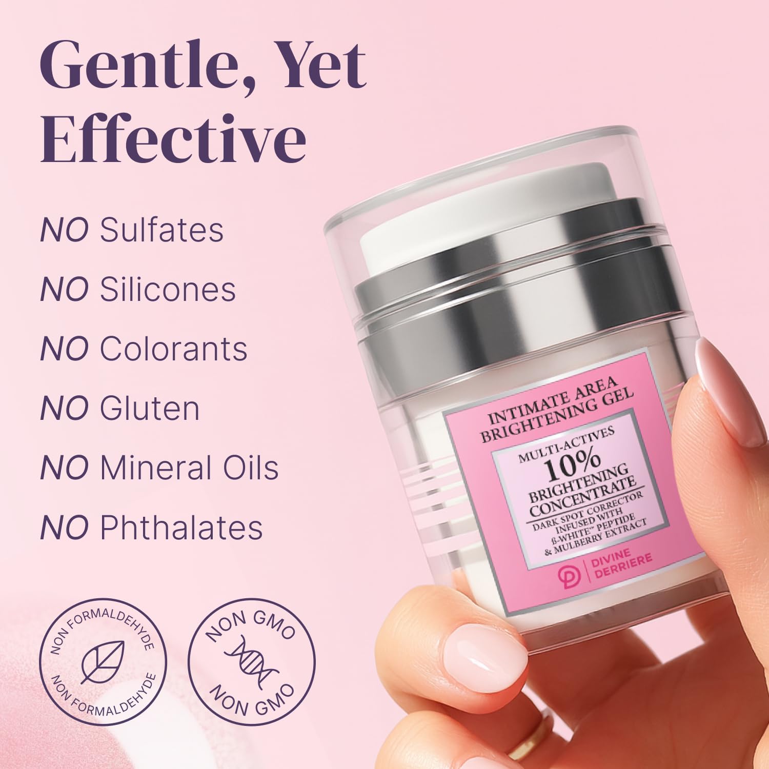 Divine Derriere being applied underarm illustrating safe gentle brightening benefit