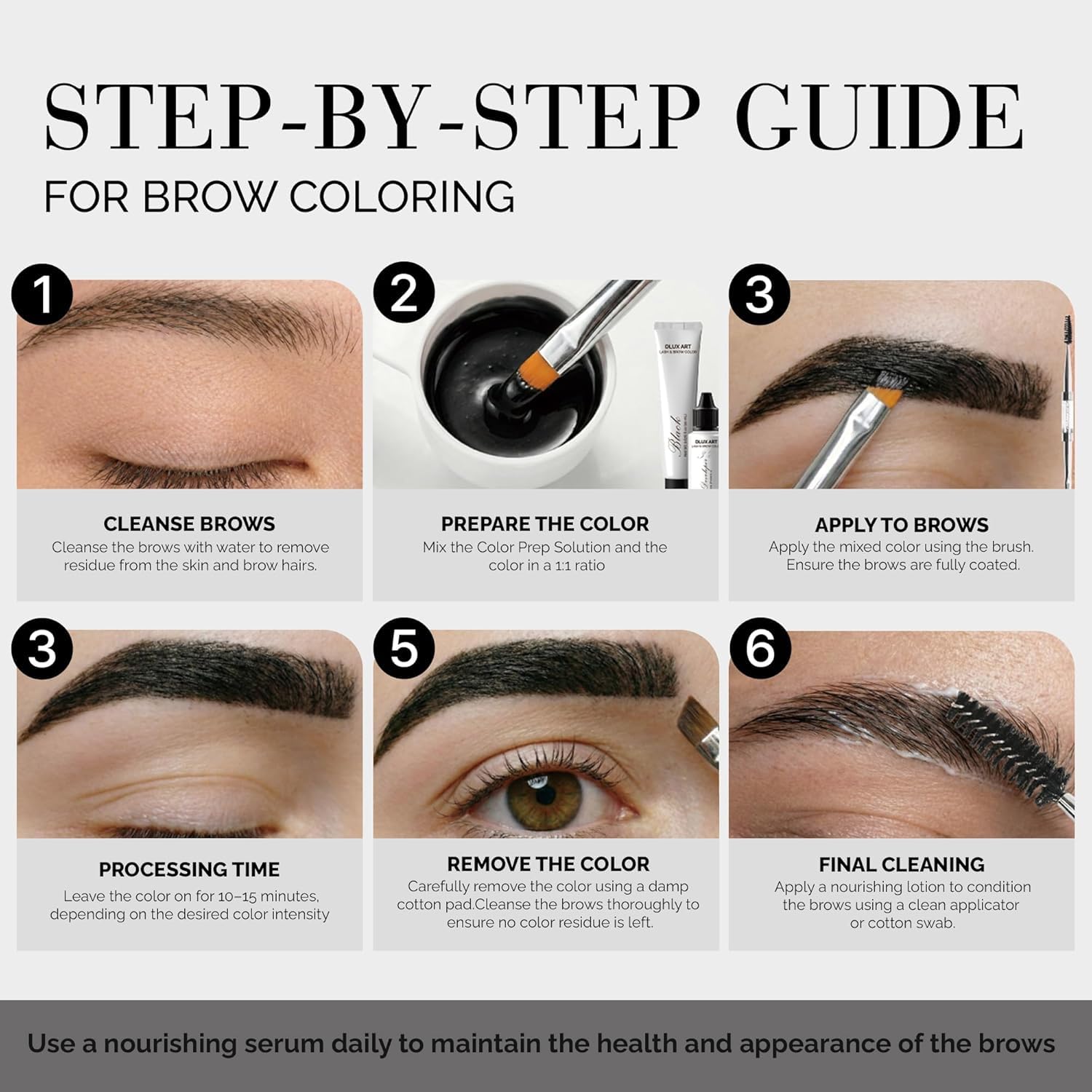 DLUX PROFESSIONAL before and after brows showing fuller, natural-looking definition