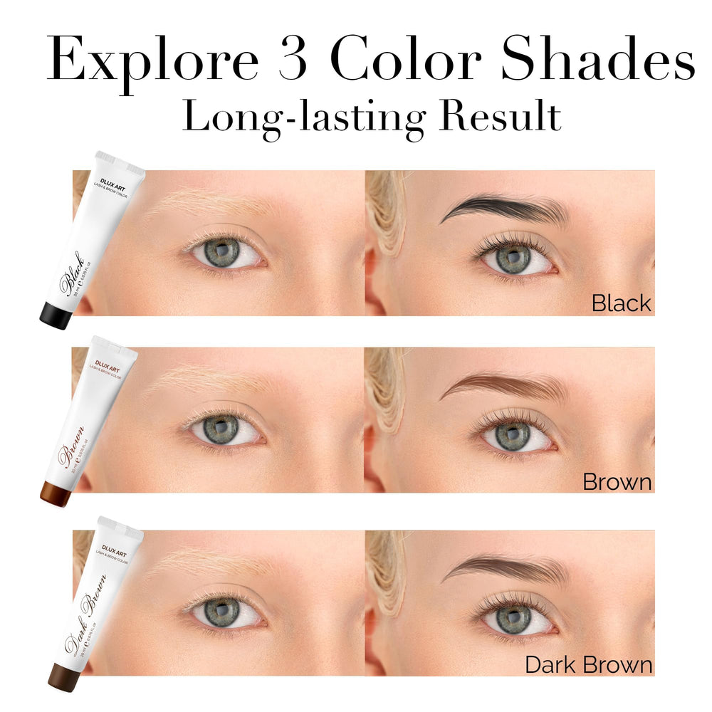 DLUX PROFESSIONAL before and after brows showing fuller defined appearance