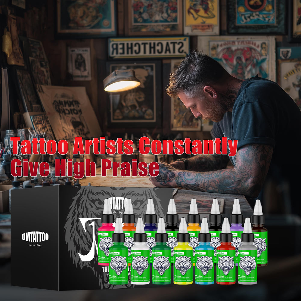 DMTATTOO in use on artist bench illustrating easy mixing and shading