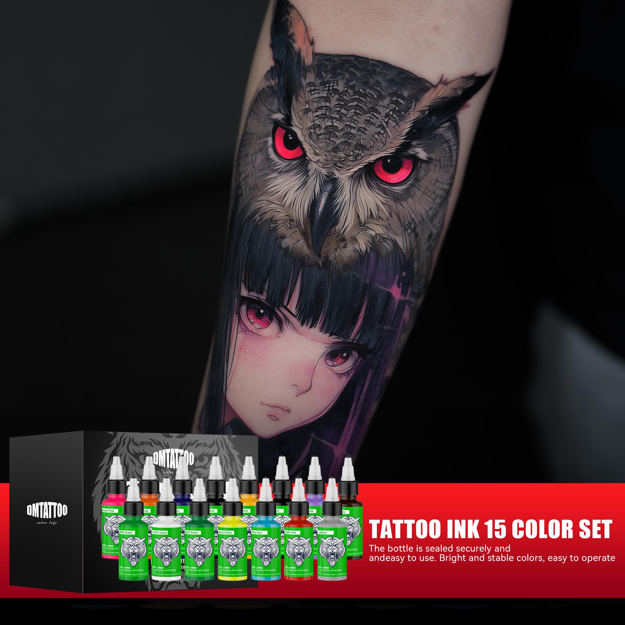 DMTATTOO scale comparison in hand highlighting 30ml portable bottles