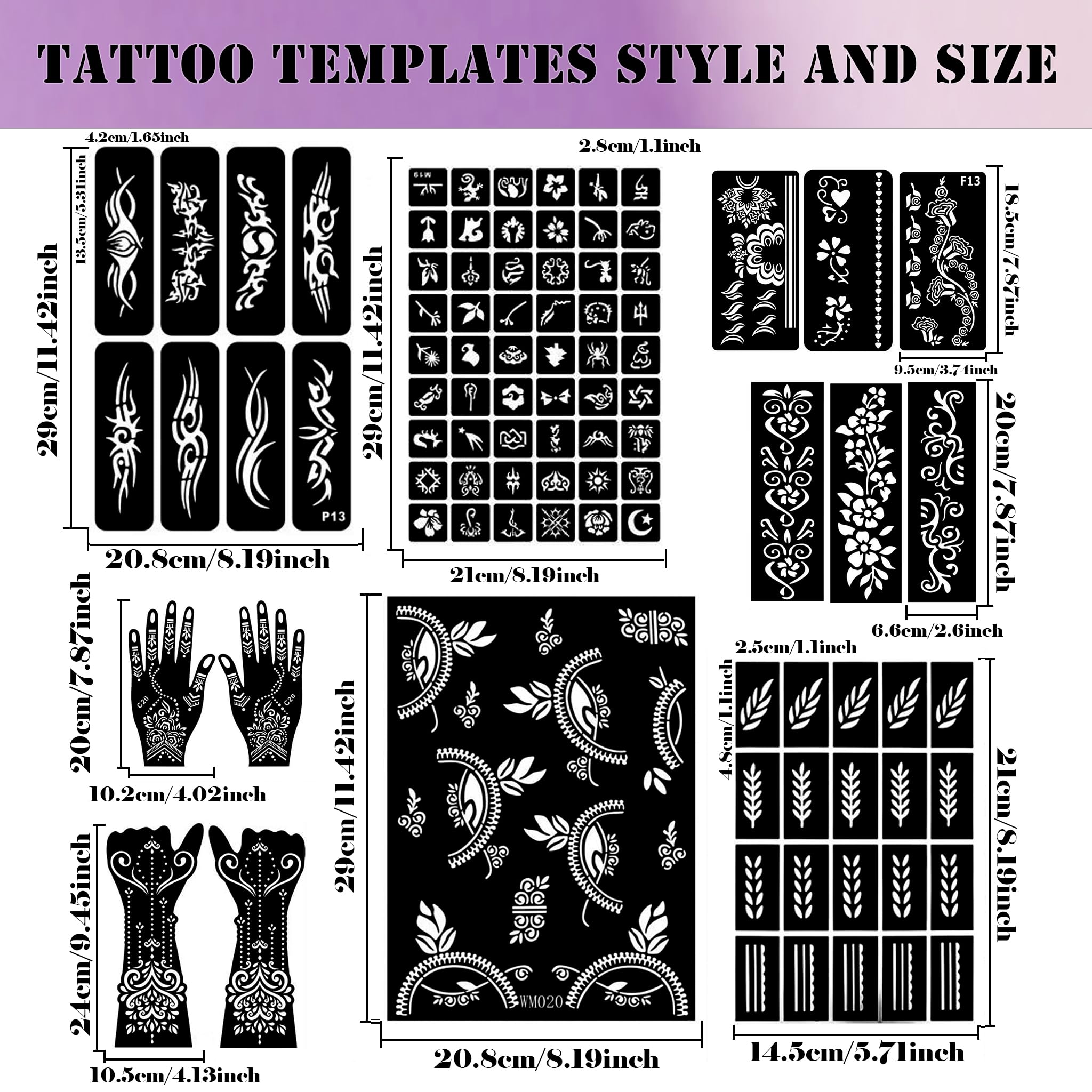 DMTATTOO reusable stencils array demonstrating design variety