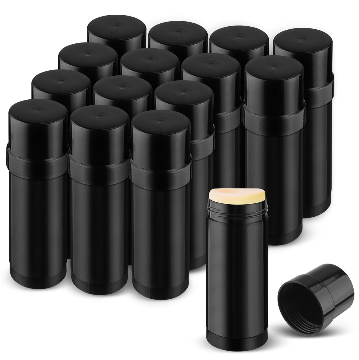 DMuuuDM front view of 15 black twist-up tubes, keeps products organized