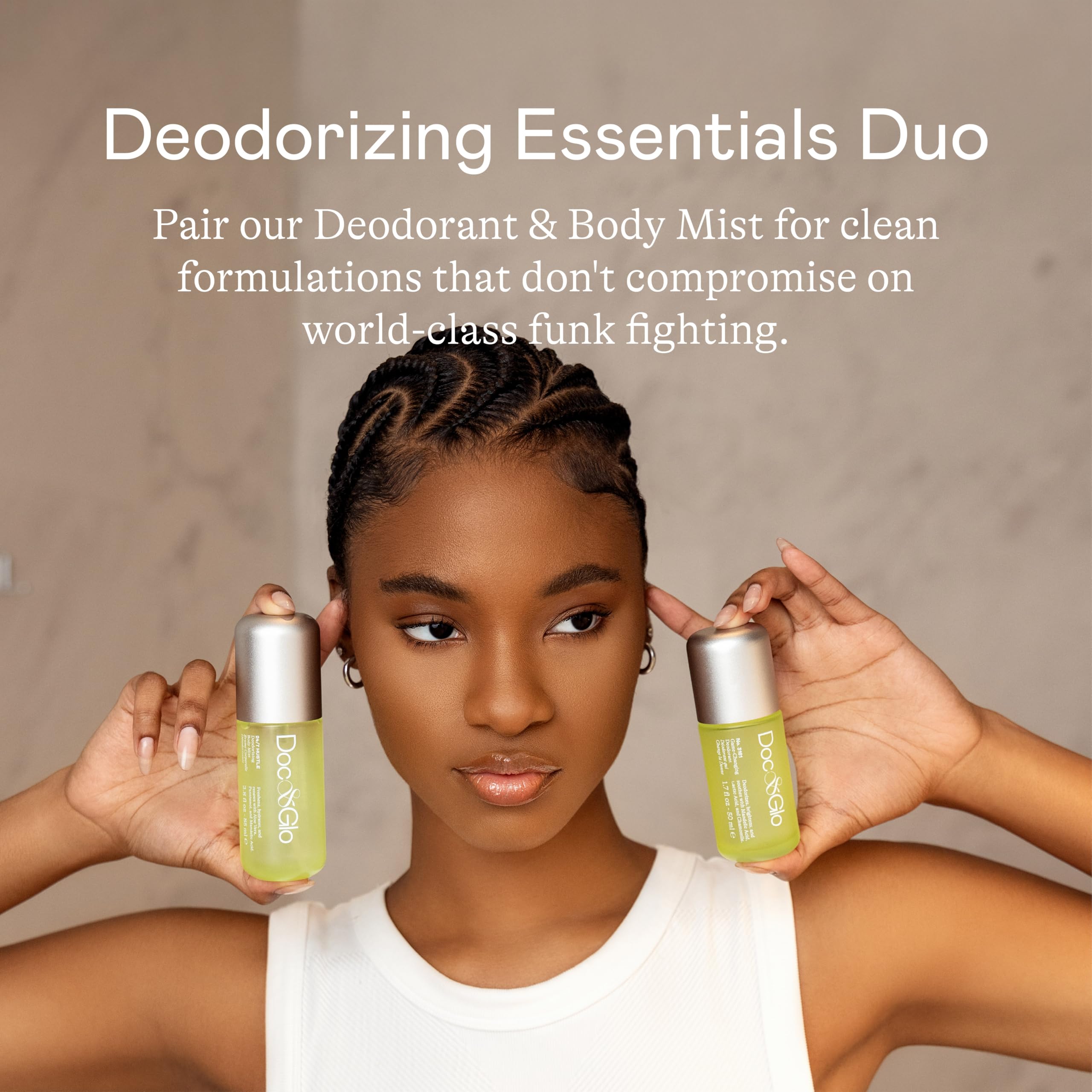 Doc & Glo on a vanity with other essentials for simple daily routine
