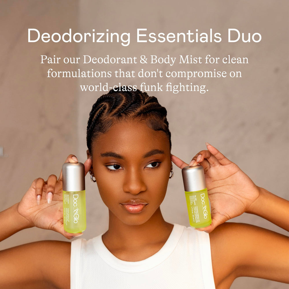 Doc & Glo on a vanity with other essentials for simple daily routine