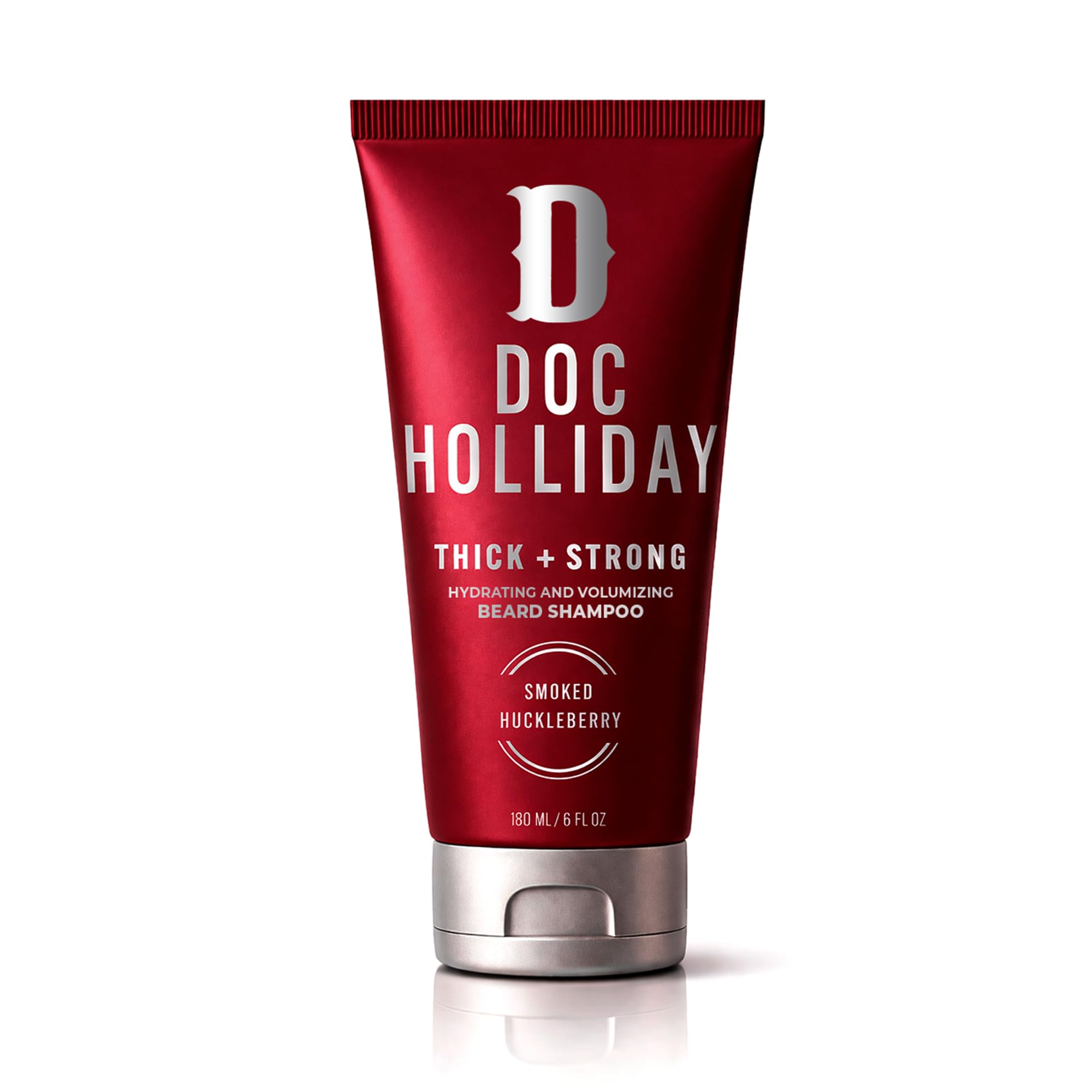 DOC HOLLIDAY front packaging showing smoked huckleberry bottle and branding for confident grooming