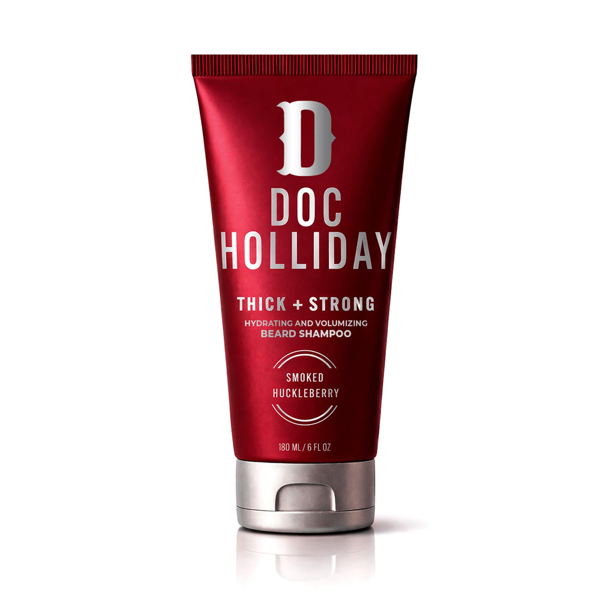 DOC HOLLIDAY front packaging showing smoked huckleberry bottle and branding for confident grooming