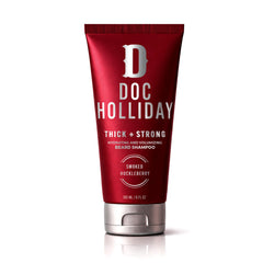 DOC HOLLIDAY front packaging showing smoked huckleberry bottle and branding for confident grooming