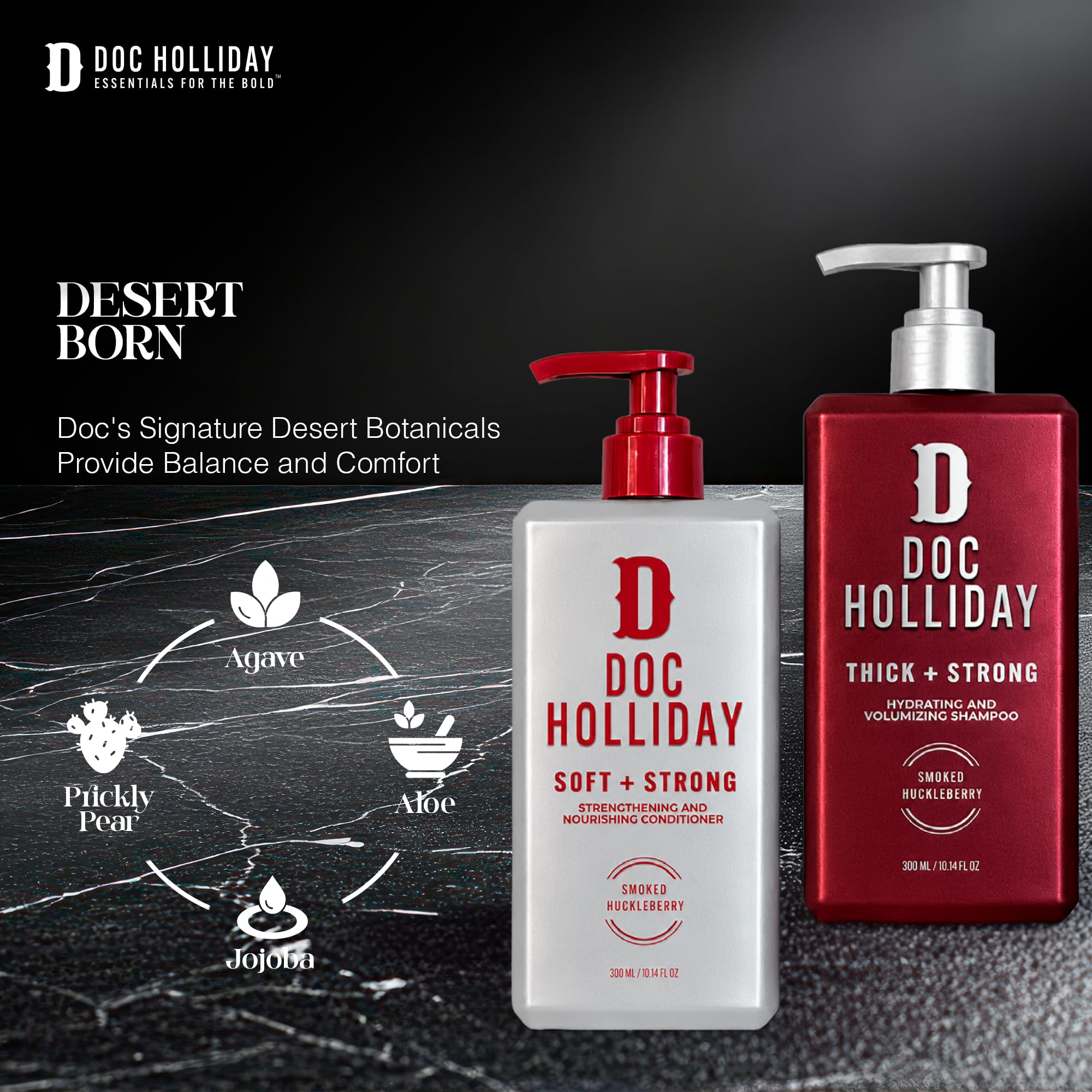 DOC HOLLIDAY desert botanicals flatlay highlighting natural ingredients benefit