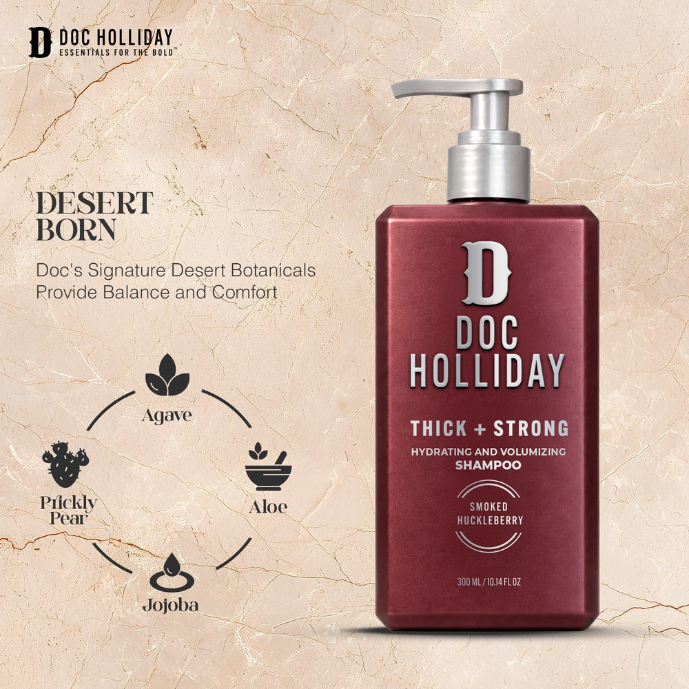 DOC HOLLIDAY man lathering shampoo in shower showing active use and fuller-looking results