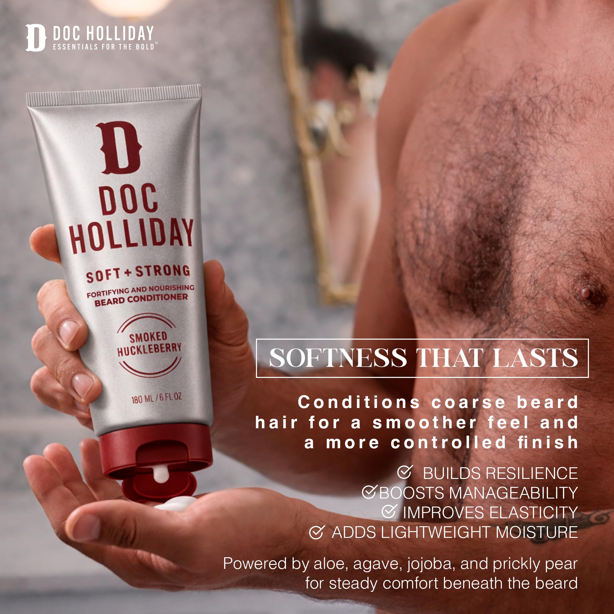 DOC HOLLIDAY set staged in shower showing practical daily use benefits