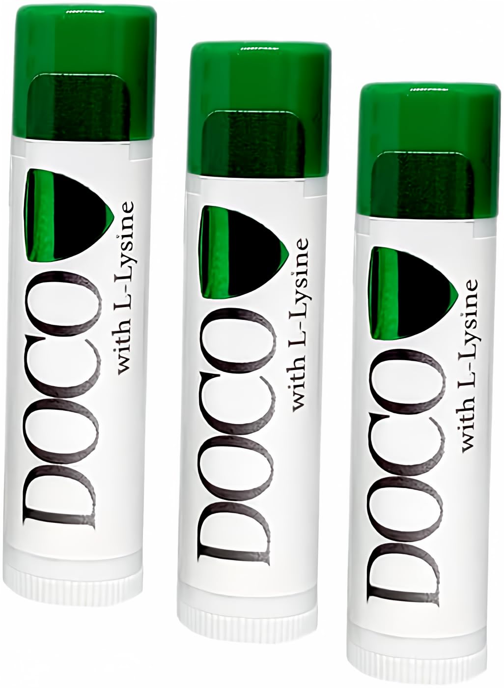 DOCO DocoShield front packaging three-pack shown, convenient on-the-go lip care