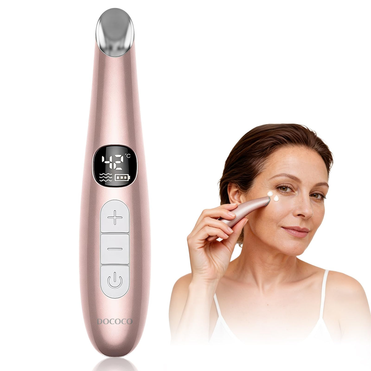 DOCOCO front view of heated eye lift wand showing compact design and portability