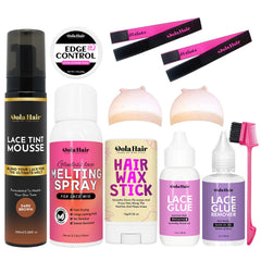 Dolahair front packaging showing full dark brown installation kit benefits