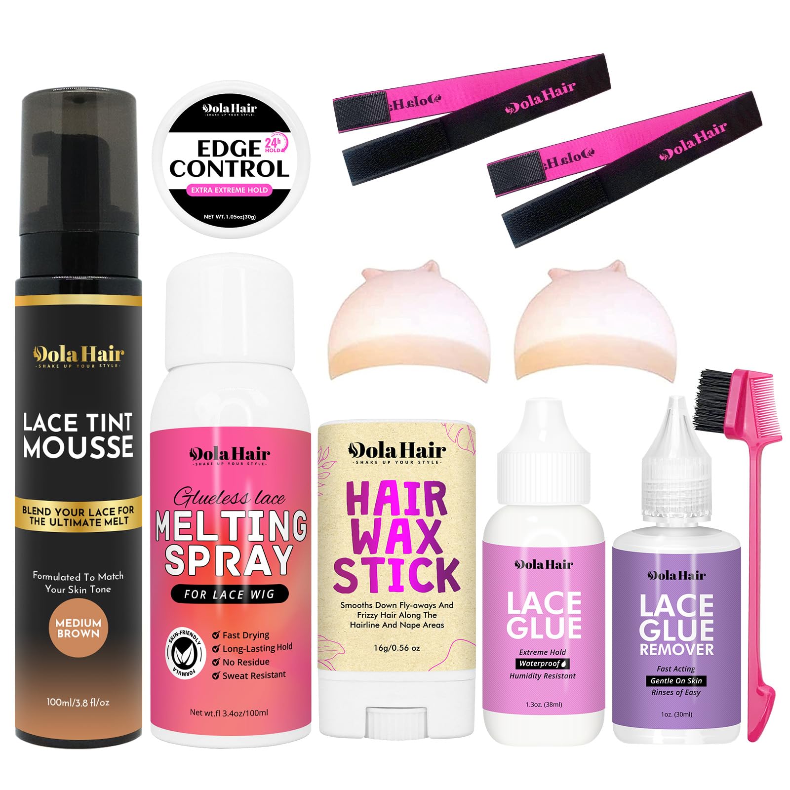 Dolahair kit front layout showing all included products for complete installations