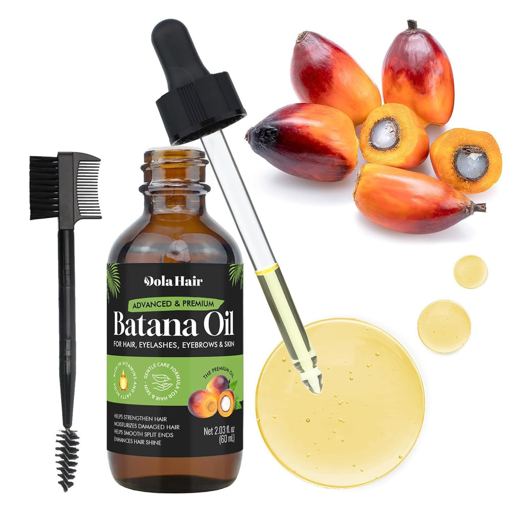 Dolahair label closeup showing Elaeis Oleifera kernel oil ingredient clarity