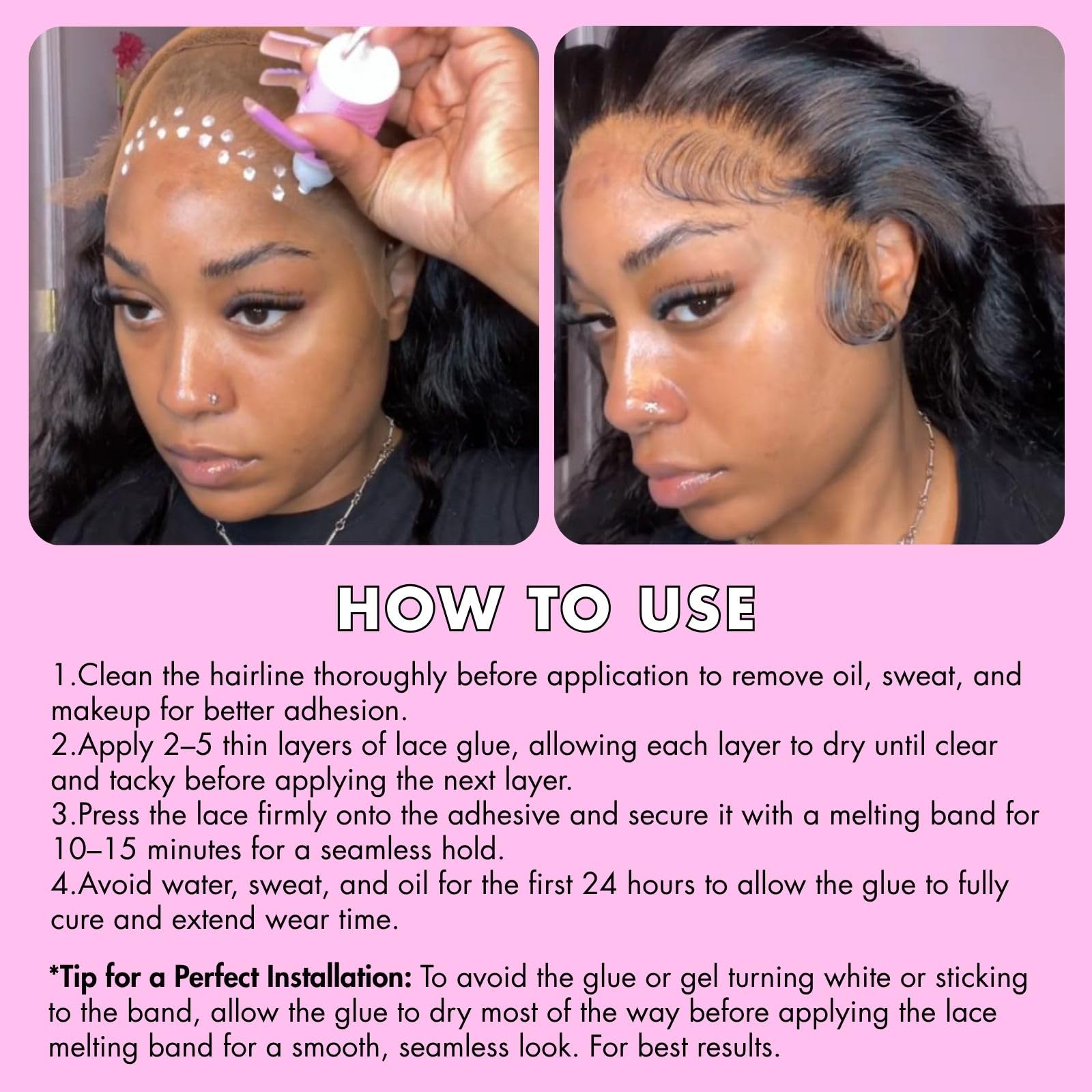 Dolahair melting spray nozzle spraying to soften lace and blend edges