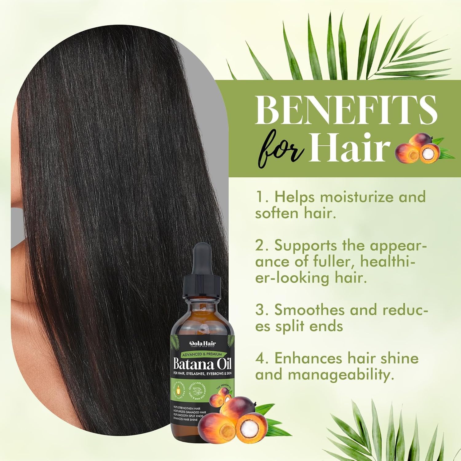 Dolahair oil applied to hair ends demonstrating added shine and softness