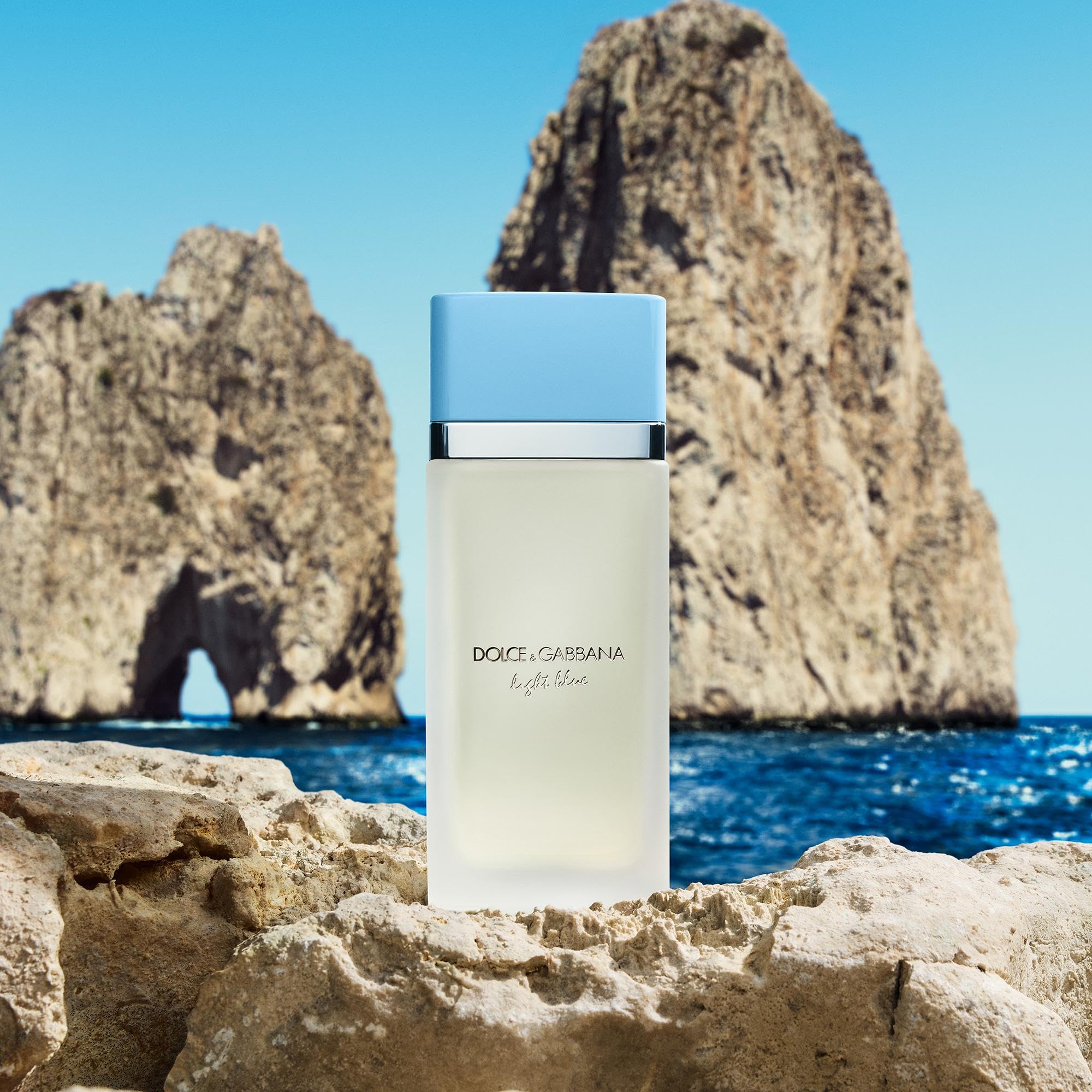 Dolce&Gabbana light blue fragrance droplets on skin showing luminous finish