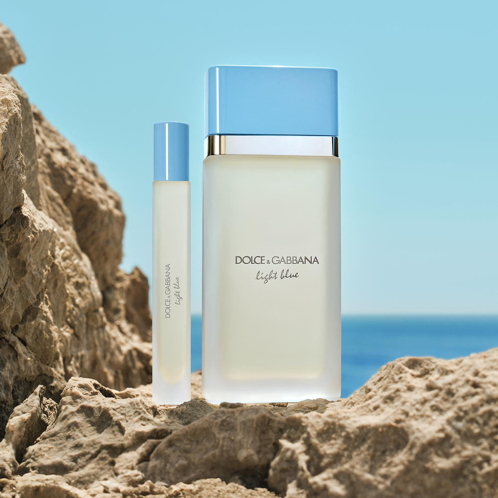 Dolce&Gabbana light blue 100 ml next to ruler scale for size clarity