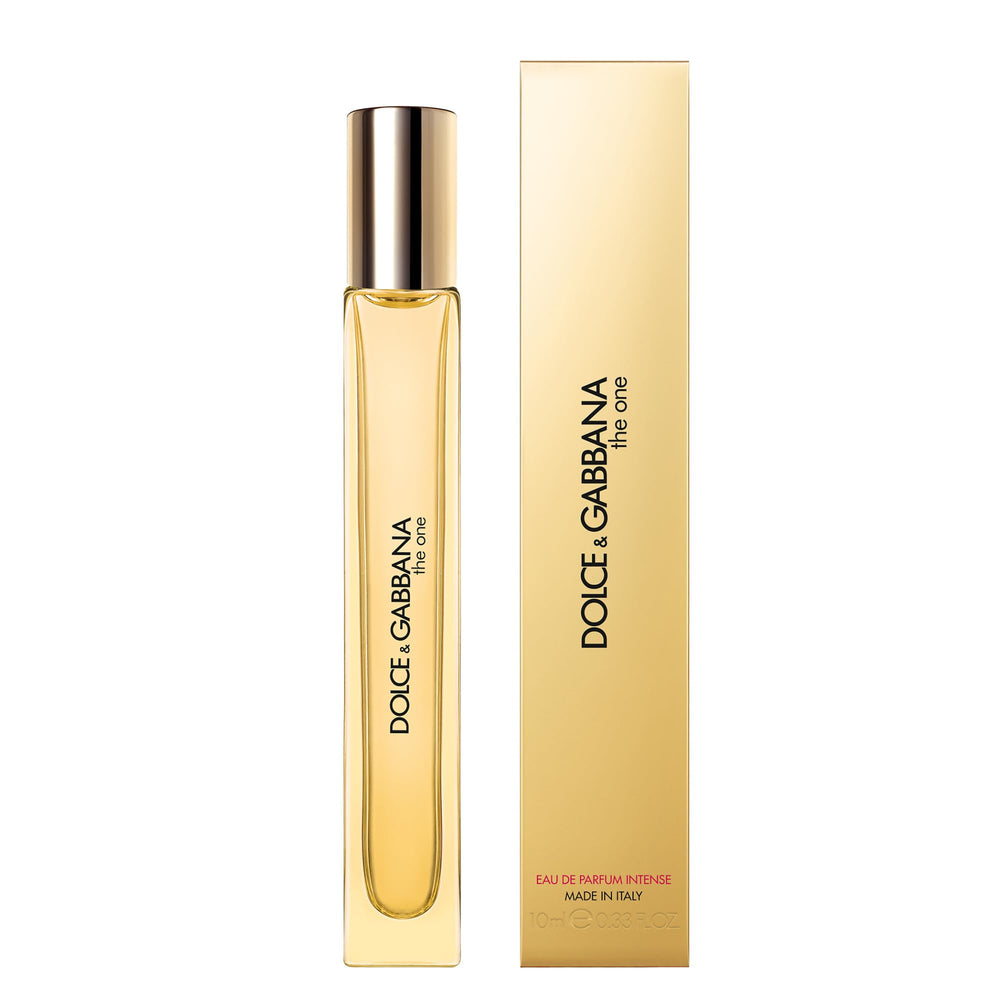 Dolce&Gabbana side profile of the travel bottle highlighting silhouette and amber tone