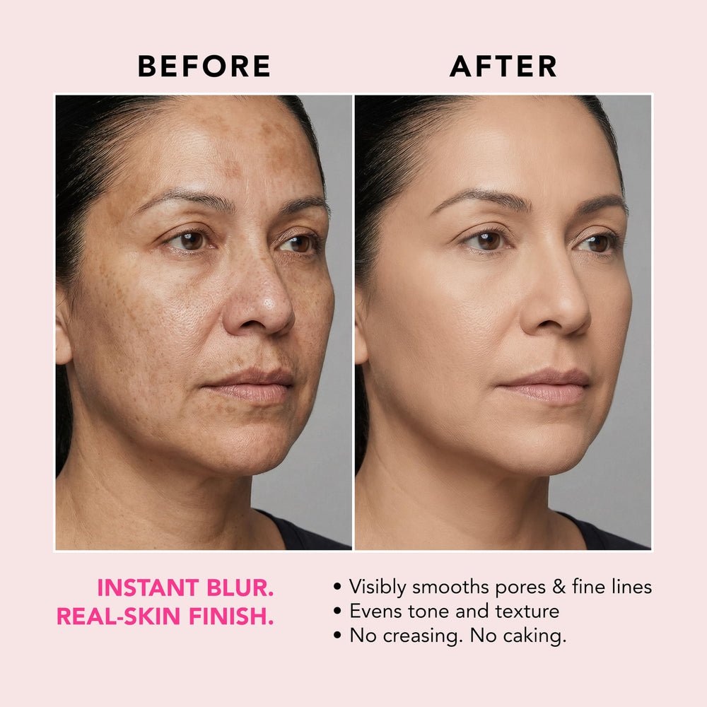 DOLL 10 before and after comparison showcasing pore-blurring effect benefit