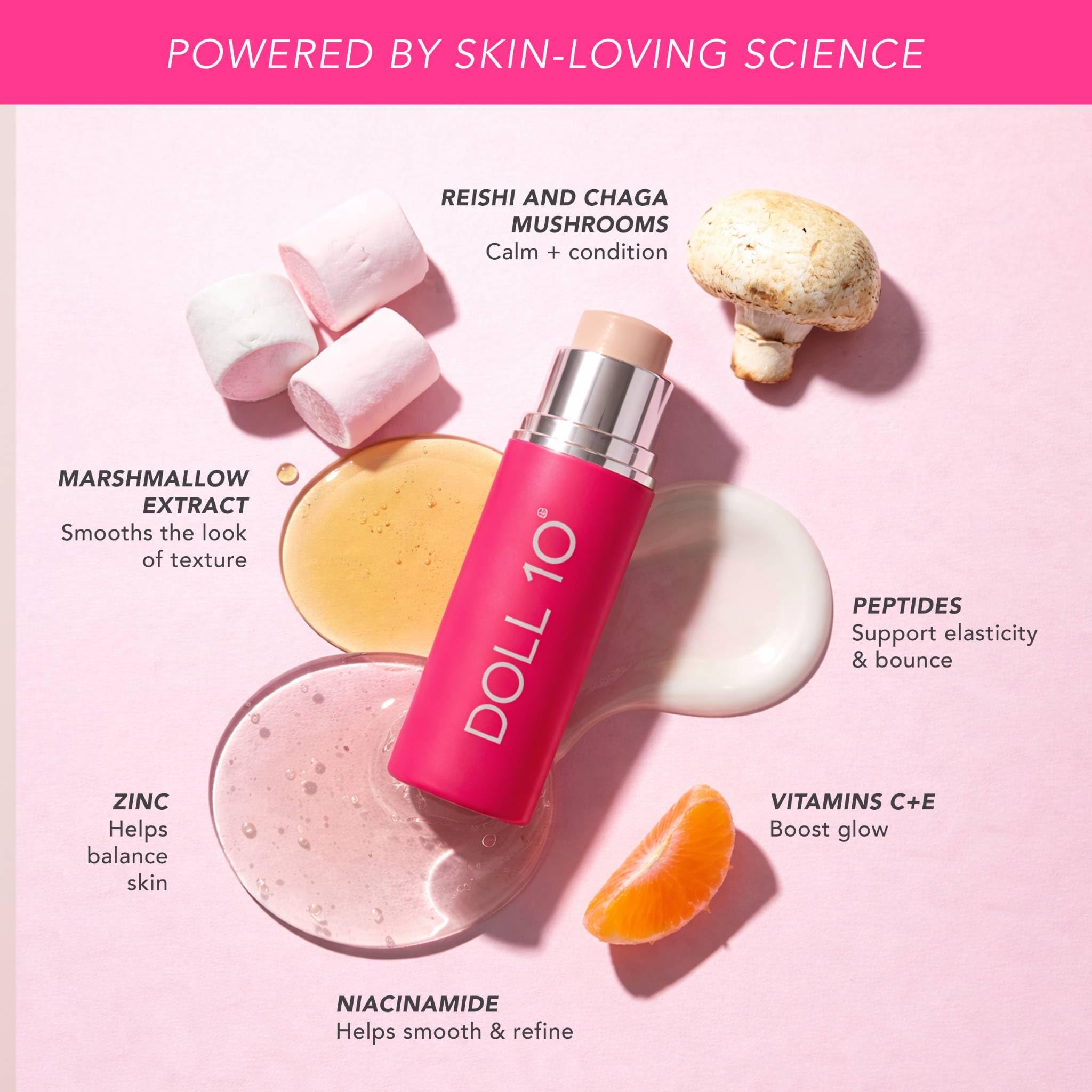 DOLL 10 swiped on arm illustrating buildable medium coverage benefit