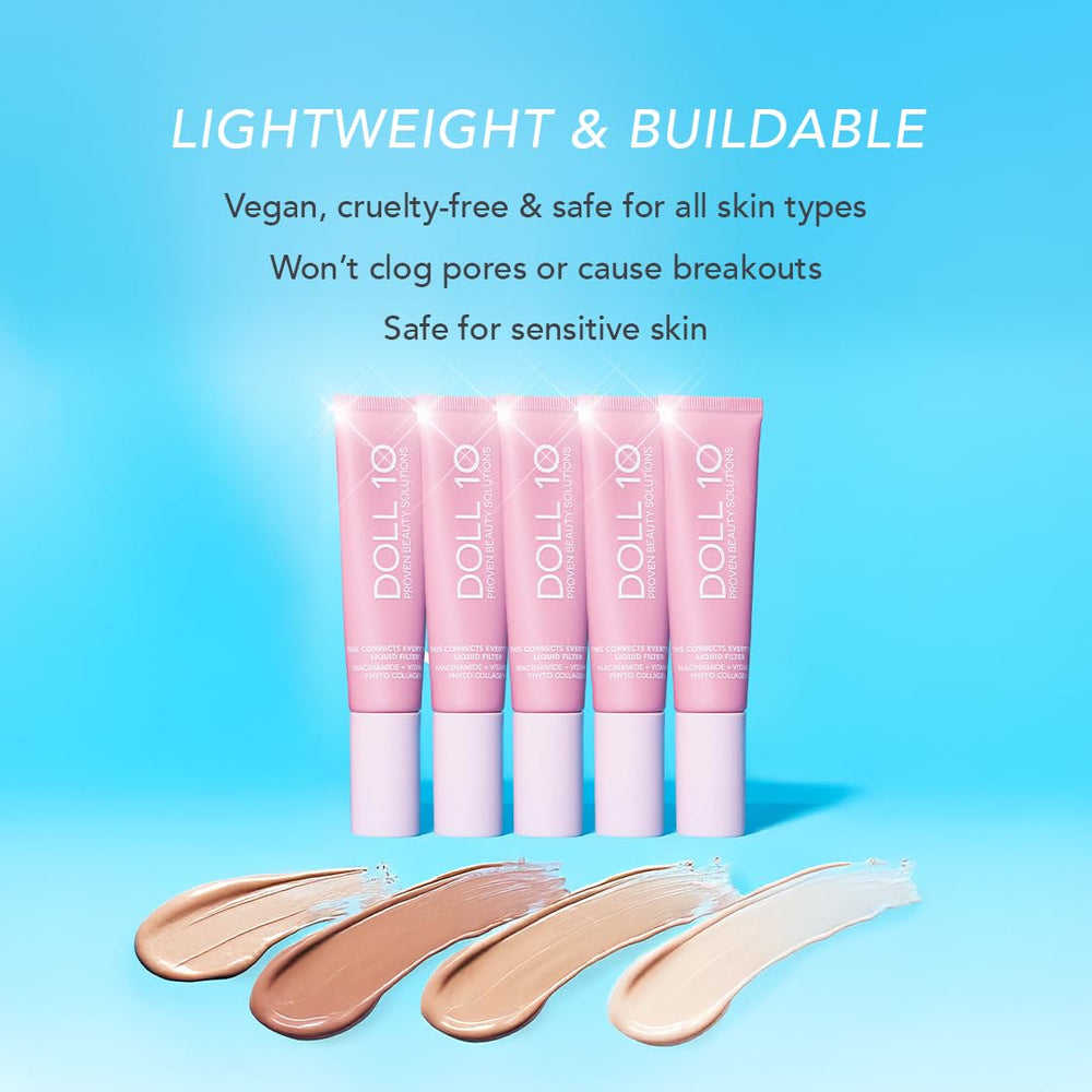 DOLL 10 layered under foundation demonstrating buildable coverage without pilling