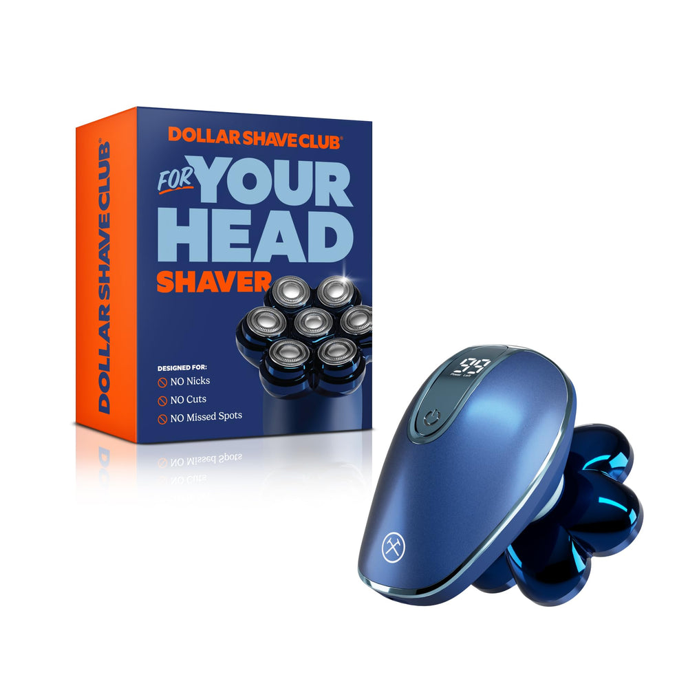 Dollar Shave Club front view showing ergonomic grip and shaving heads for easy control