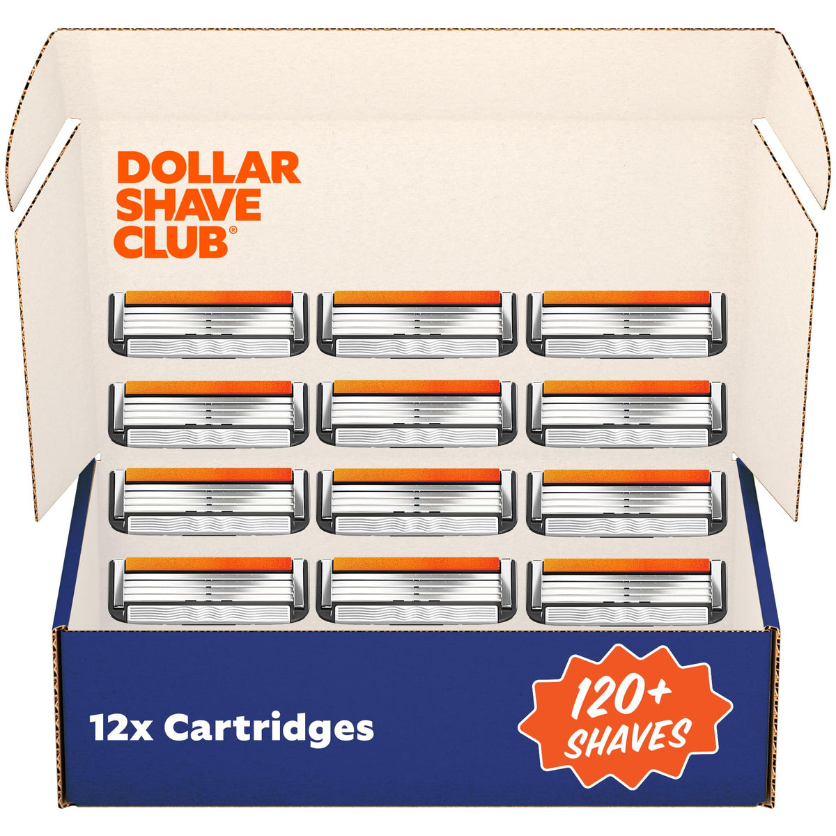 Dollar Shave Club front packaging showing 12 pack and value