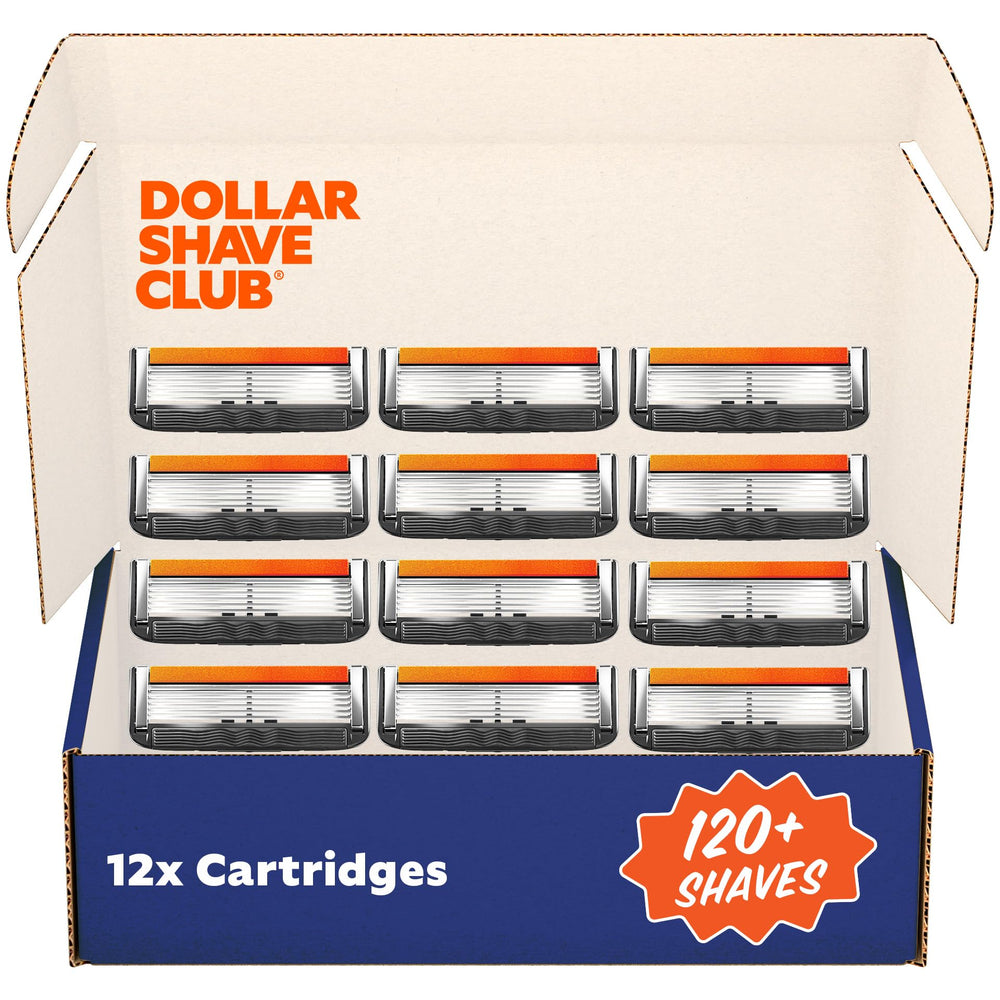 Dollar Shave Club front packaging showing 12-pack and clear labeling for convenience