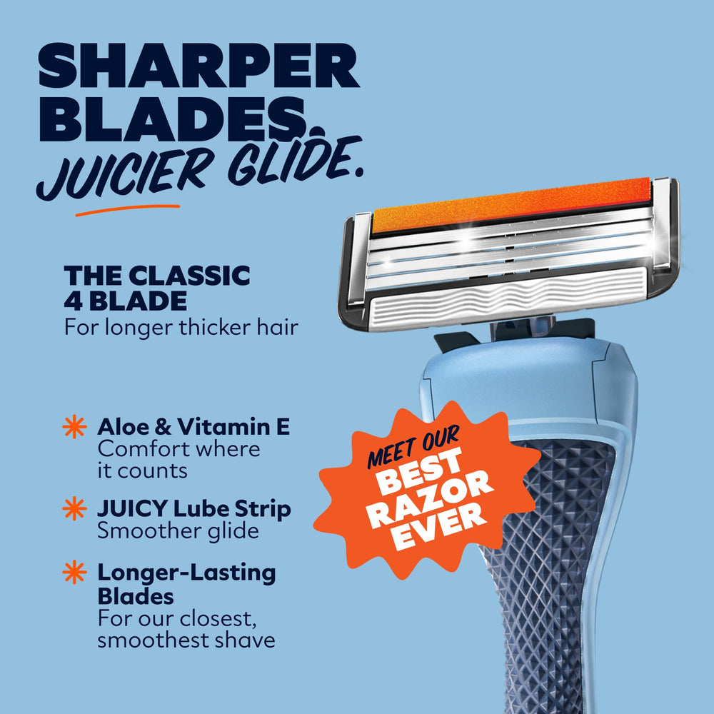 Dollar Shave Club in hand size comparison shows compact travel-friendly scale