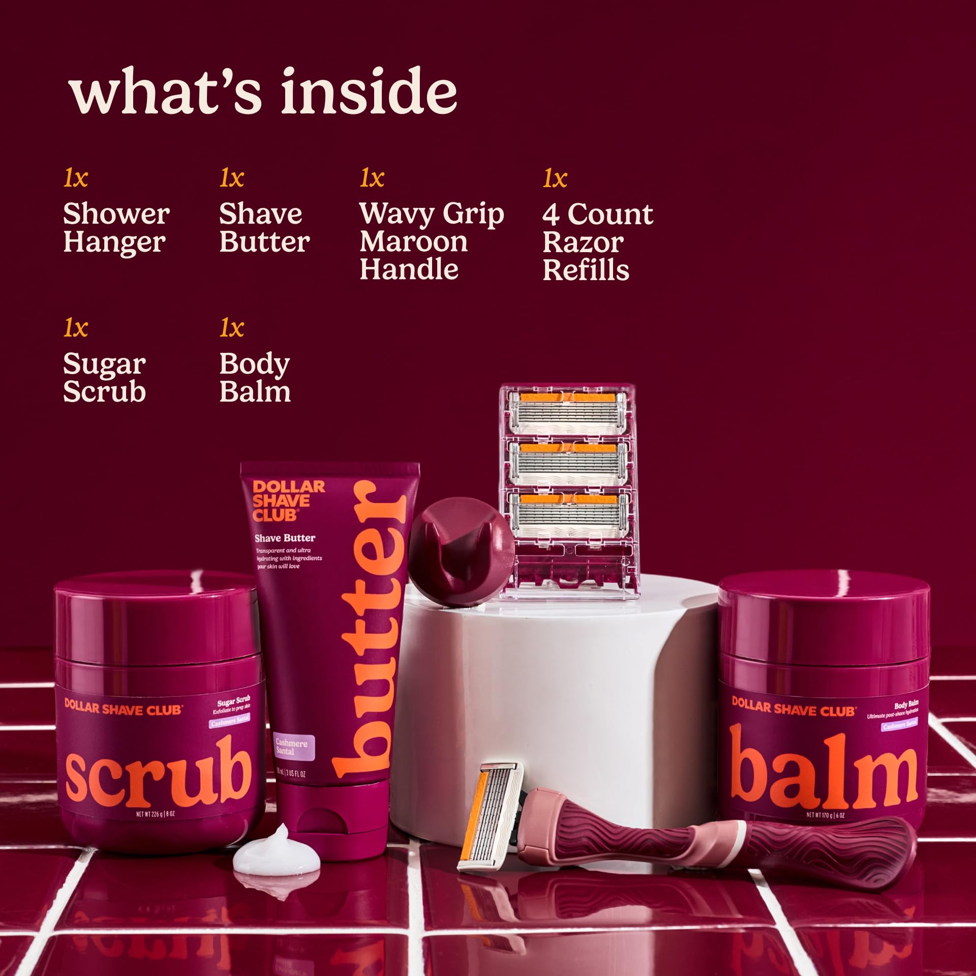 Dollar Shave Club maroon wavy grip handle with secure ergonomic hold