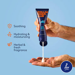 Dollar Shave Club open tube dispensing cream, lightweight texture absorbs quickly