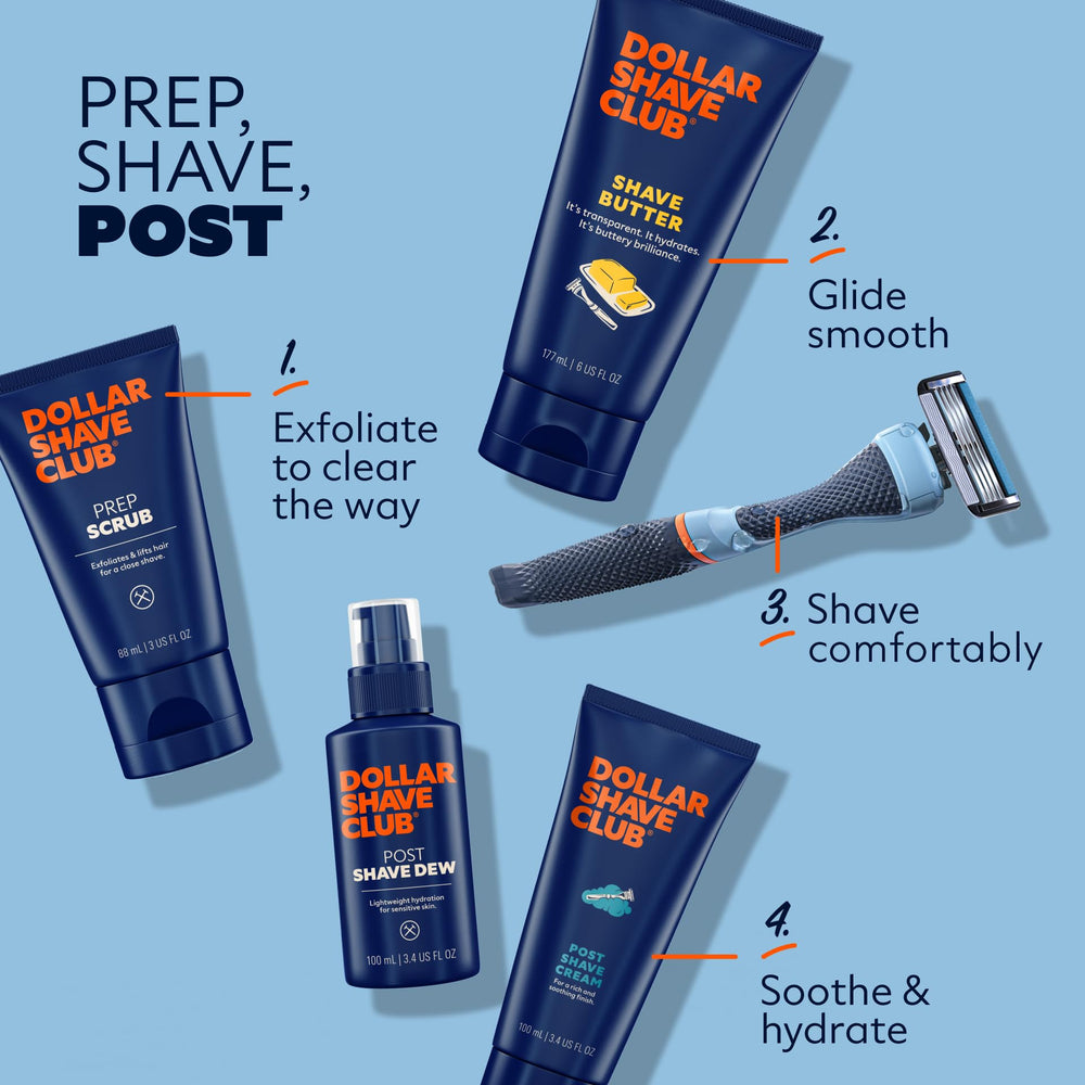 Dollar Shave Club tube beside passport, travel-ready compact size benefit