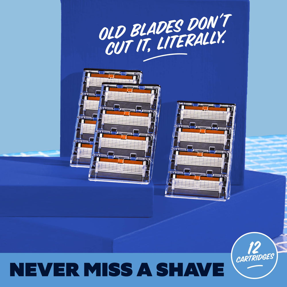 Dollar Shave Club refill cartridge snapped into compatible handle for ready use benefit