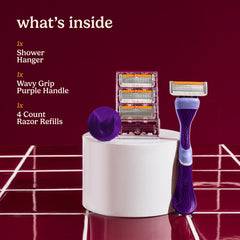 Dollar Shave Club six-blade cartridge close-up demonstrating smooth, precise shave