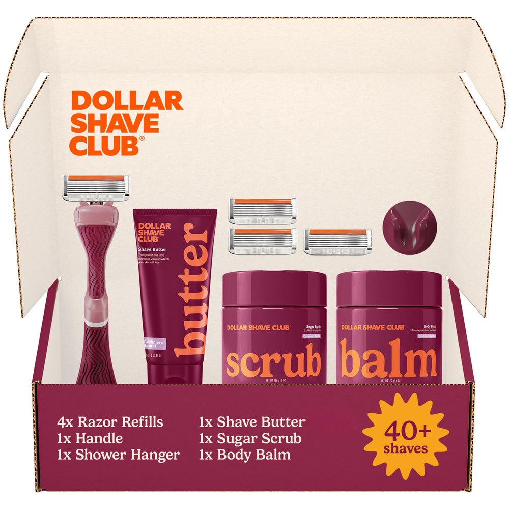 Dollar Shave Club front packaging showing full kit and convenience