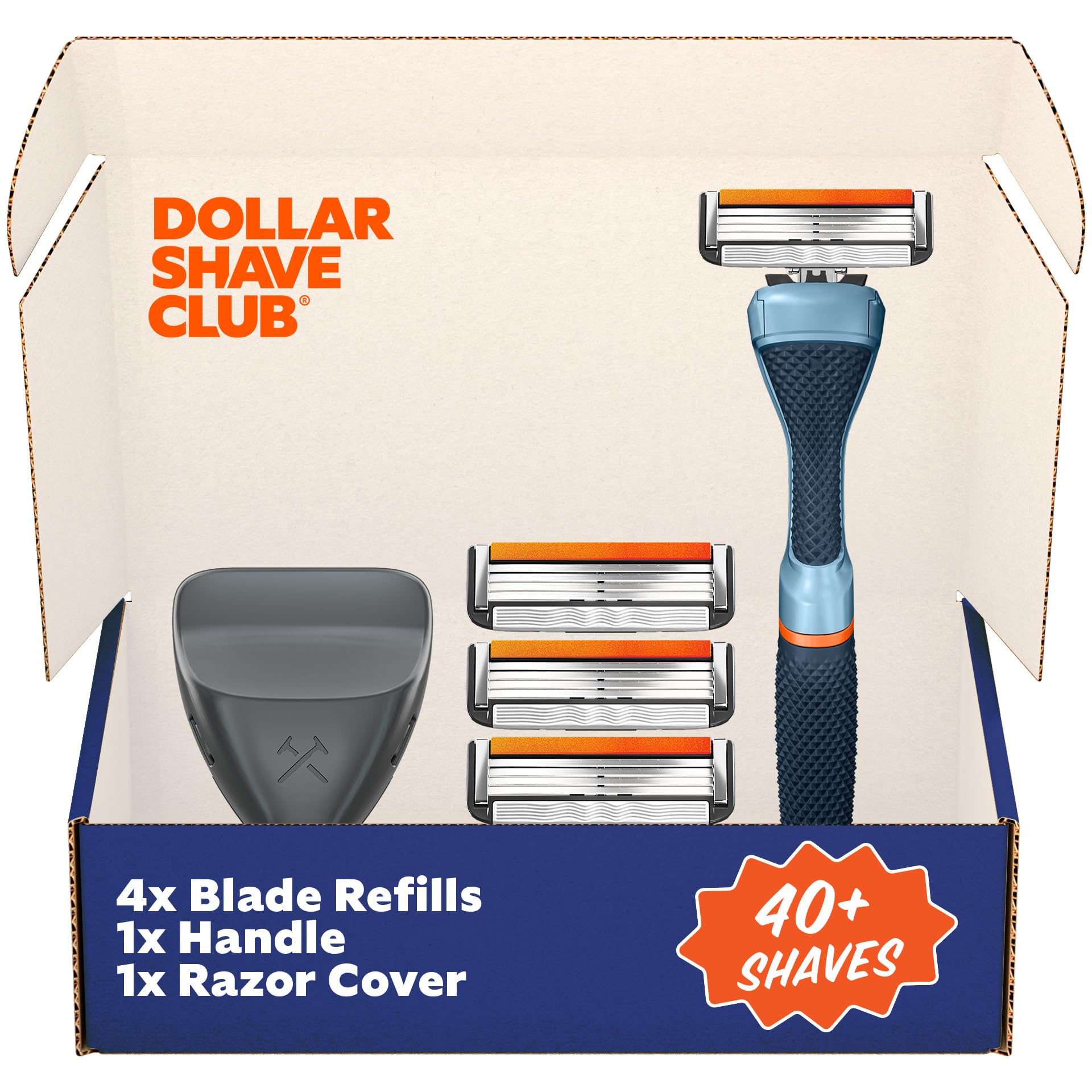 Dollar Shave Club travel set front packaging showing kit and benefits
