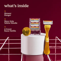 Dollar Shave Club yellow handle closeup textured grip for secure control